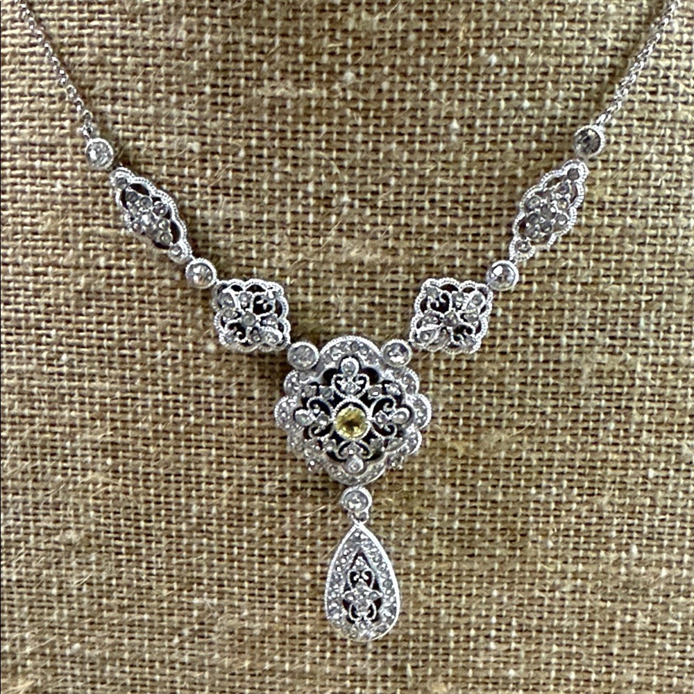 Nadri Silver Necklace with Floral Accents